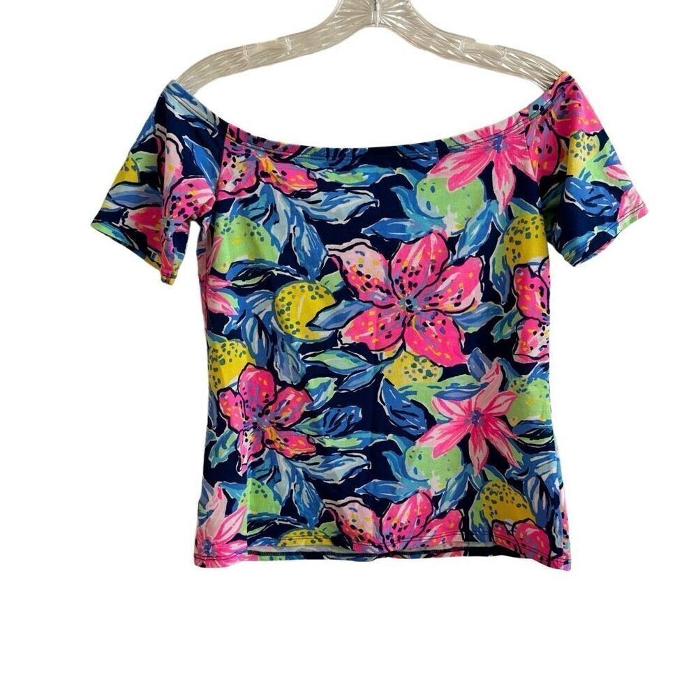 Lilly Pulitzer Keria Off The Shoulder Top Nauti Navy Capri Soleil XS